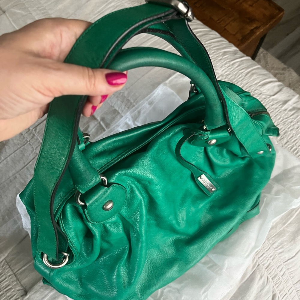 Bright Green Leather Shoulder Bag. (10”tall x 15”wide) Made in Italy